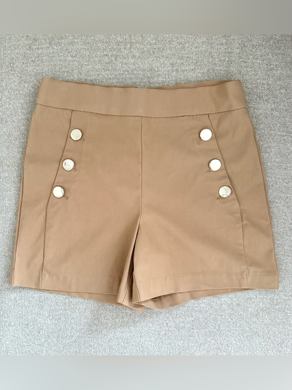 Jules & Leopold High Waisted Sailor Shorts Tan Gold Button Accent Pull On Size S